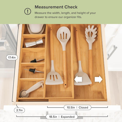 Adjustable Kitchen Drawer Organizer for Utensils and Junk, Food-Safe Contract Grade with 100%