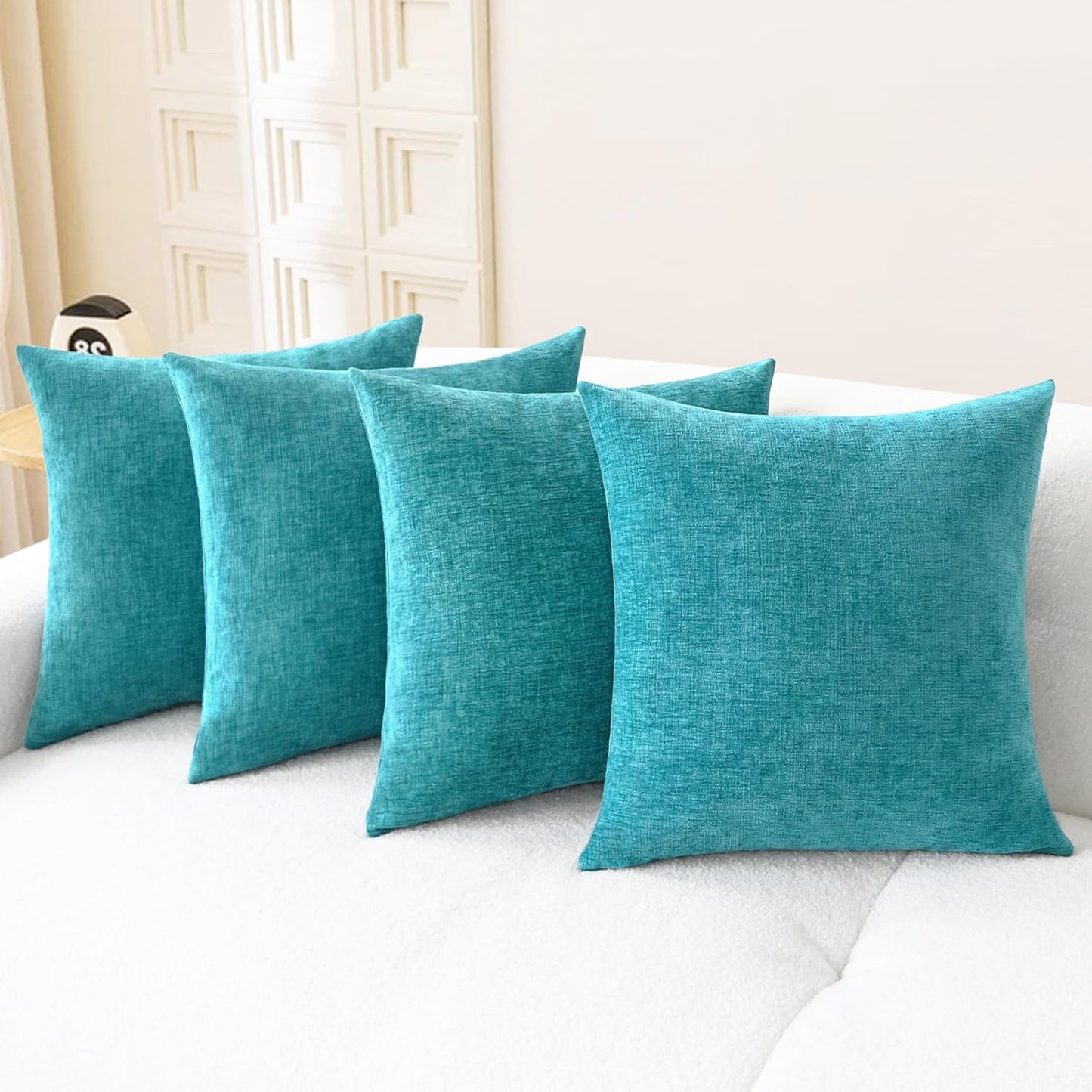 CaliTime Throw Pillow Covers Decorative 18 X 18 Inches Pack of 4 Cozy Chenille Cushion Cases for