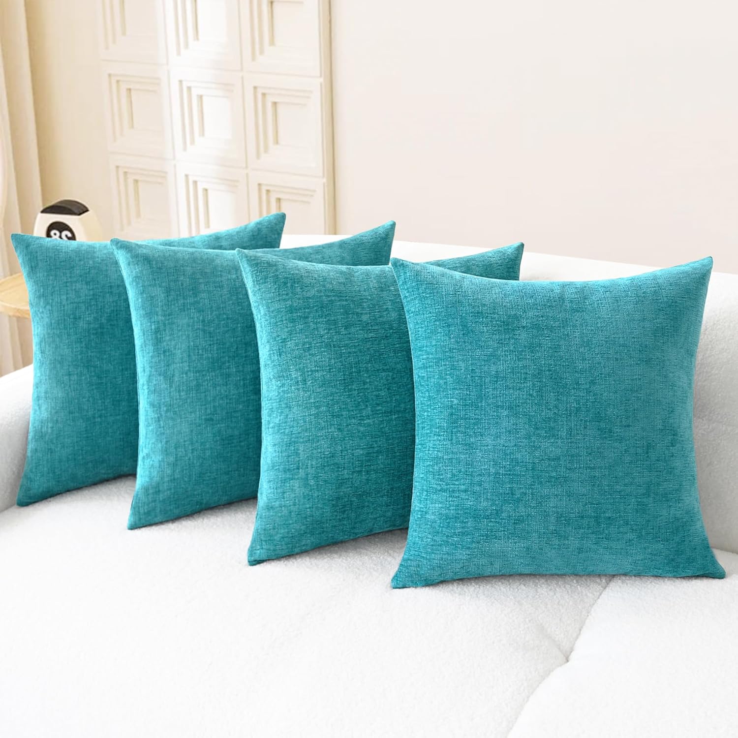 CaliTime Throw Pillow Covers Decorative 18 X 18 Inches Pack of 4 Cozy Chenille Cushion Cases for