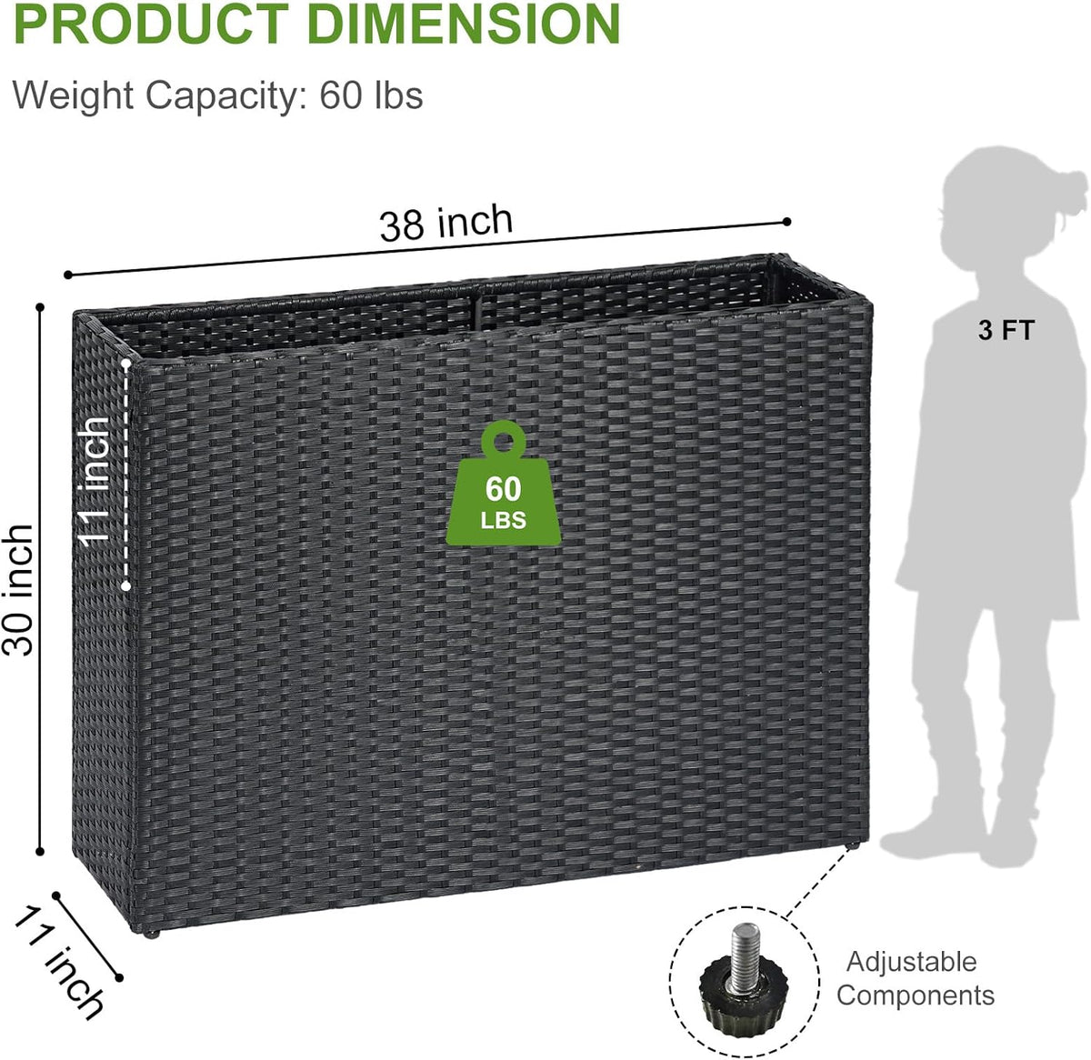 LEWIS&WAYNE Large Rectangular Block Planter Box Handmade Wicker Tall Planters for Outdoor Plants