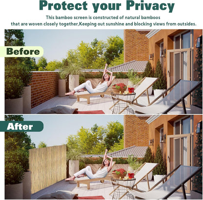 Natural Bamboo Fence 3ft H x 8ft L x 0.7In D, Eco-Friendly Privacy Fence for Outdoor Wall, Garden