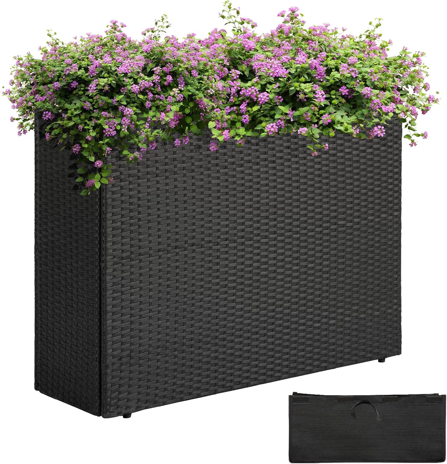 IDZO All Weather Wicker Planter Raised Garden Bed, 24 in Tall Round Rattan Flower Pots, Durable