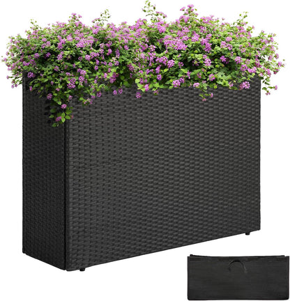 IDZO All Weather Wicker Planter Raised Garden Bed, 24 in Tall Round Rattan Flower Pots, Durable