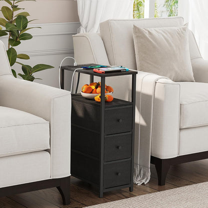TUTOTAK Narrow Night Stand with Charging Station, Slim End Table with Plugins, Tall Side Table with