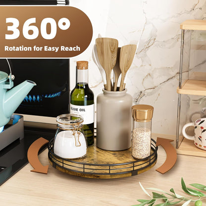 Lazy Susan Turntable Organizer for Table Top, 10’’ Round Wooden Lazy Susan for Cabinet Kitchen