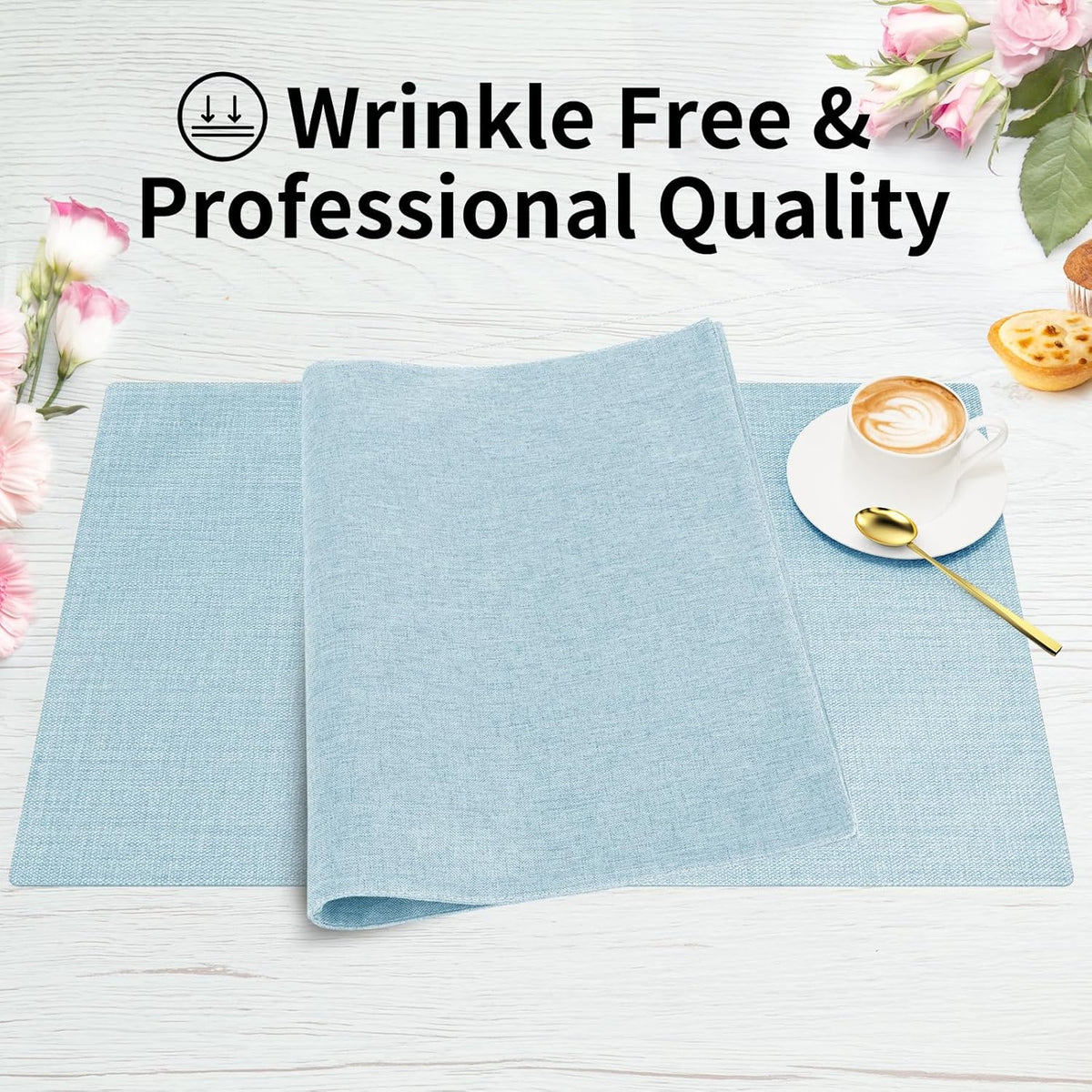 Cloth Placemats, Set of 4 Heat-Resistant Cotton Linen Blend Double Layered Machine Washable Place