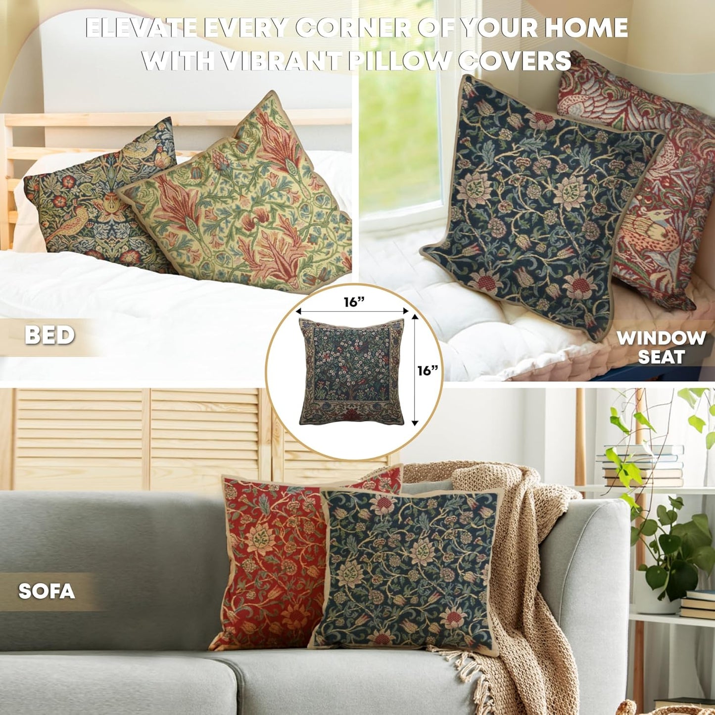 Charlotte Home Furnishings Throw Pillow Covers 16x16 in, Green Tree Decorative Couch Pillow Covers