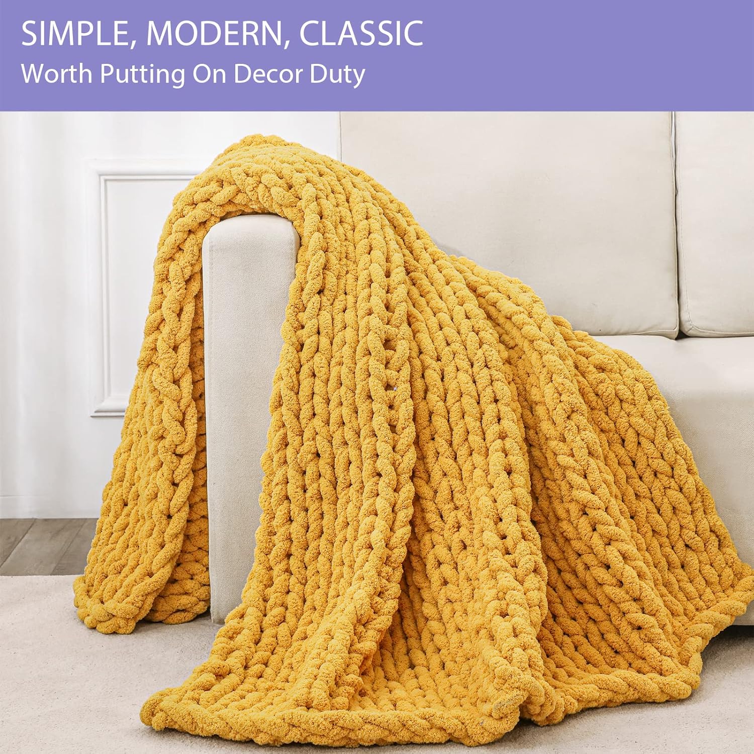 Bigacogo Chunky Knit Throw Blanket for Couch, 40x60 inches, 100% Hand Knitted with Thick Jumbo