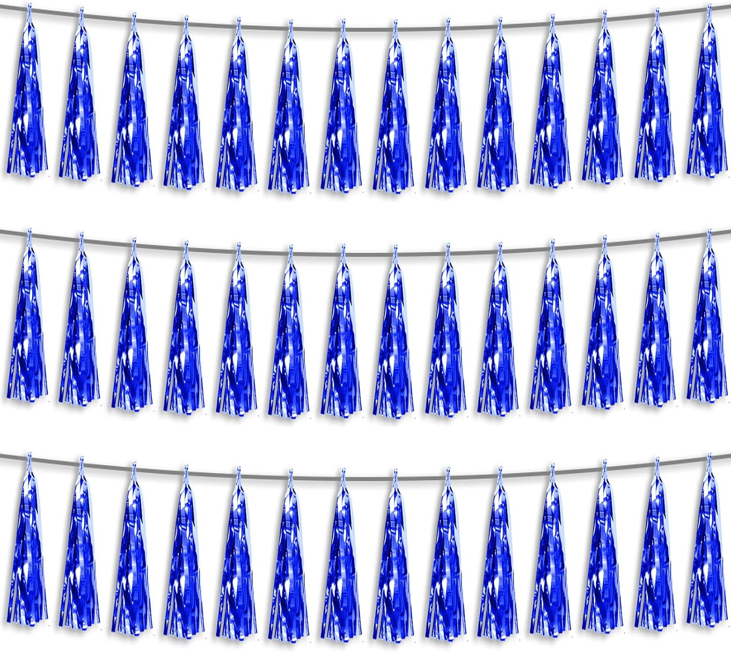 3P Blue Foil Fringe Metallic Tassel Streamers Banner Tassel Garland for Parade Floats