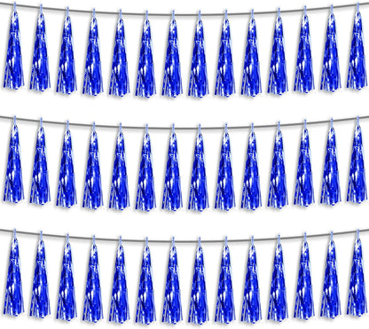 3P Blue Foil Fringe Metallic Tassel Streamers Banner Tassel Garland for Parade Floats