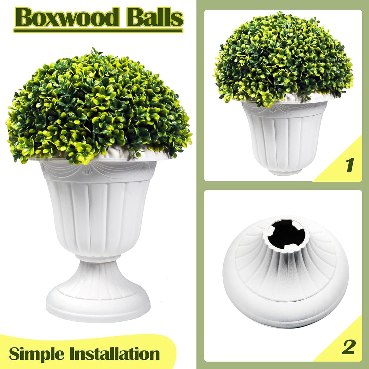 Sunnyglade 2 PCS 17" Artificial Plastic Boxwood Ball Tree, Faux Potted Decorative Topiary Plant, UV