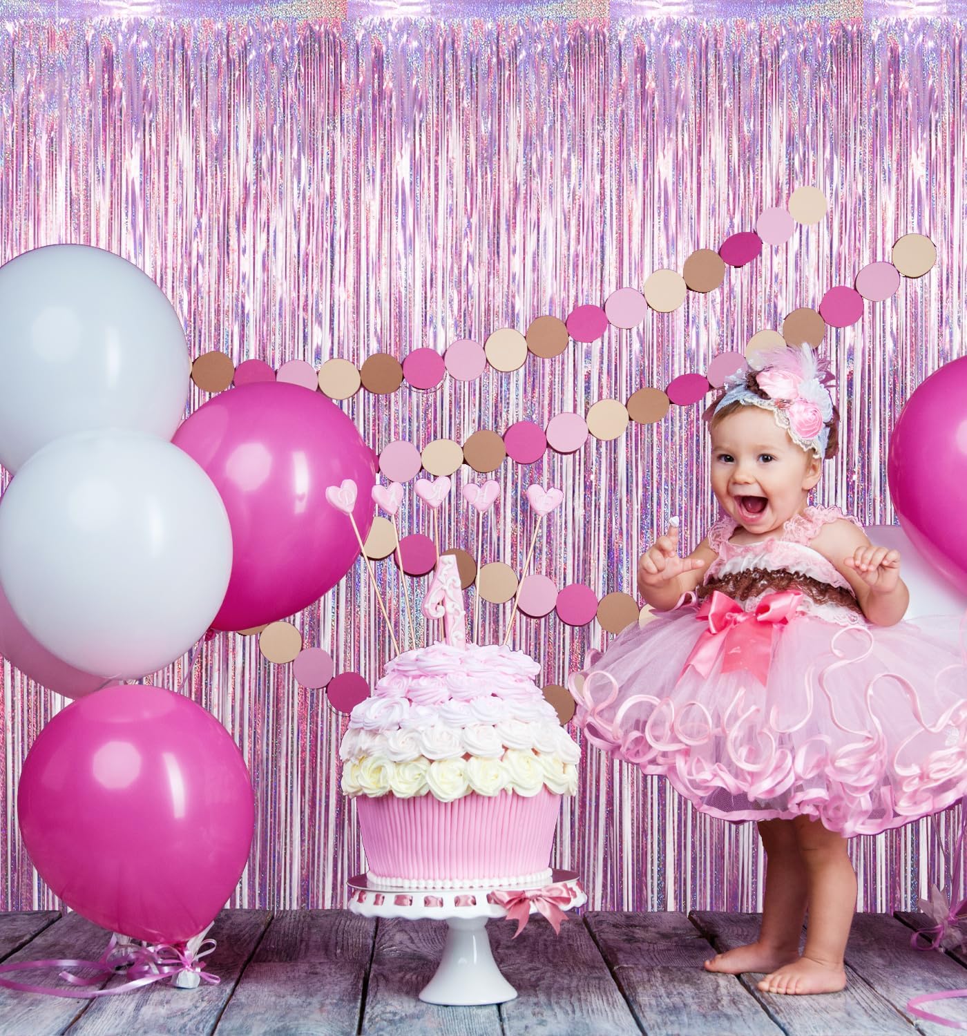 GOER 2 Pack 3.2 ft x 8.2 ft Metallic Tinsel Foil Fringe Curtains Party Photo Backdrop Party