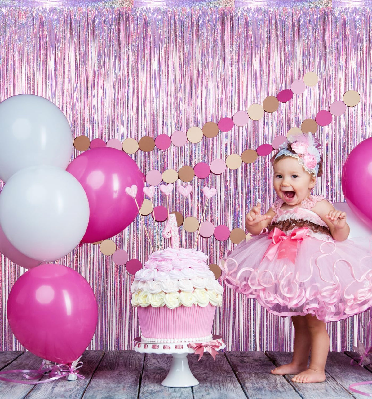 GOER 3.2 ft x 8.2 ft Metallic Tinsel Foil Fringe Curtains Party Photo Backdrop Party Streamers for