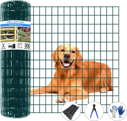 Welded Wire Fence, 50ft(L) x 36inch(H) PVC Coated Wire Fencing for Dog, 2 Inch x 3 Inch 16GA