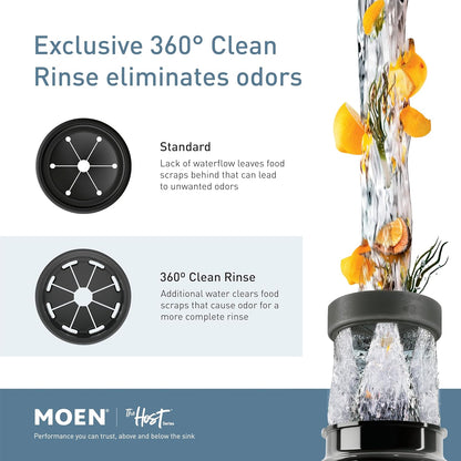 Moen Host Series Garbage Disposal for Kitchen Sink with Power Cord, Control Activation, Sound
