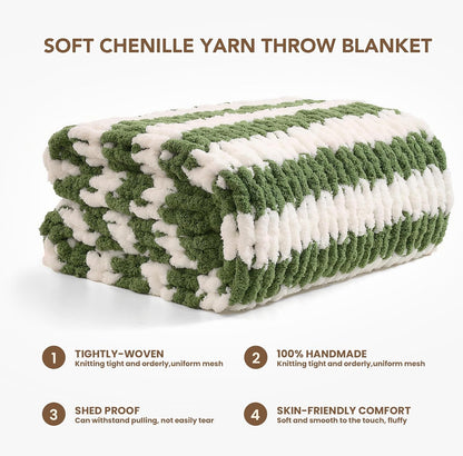 L'AGRATY Chunky Knit Blanket Throw: 60''x80'' Chenille Chunky Knitted Throw Blankets for Twin Bed