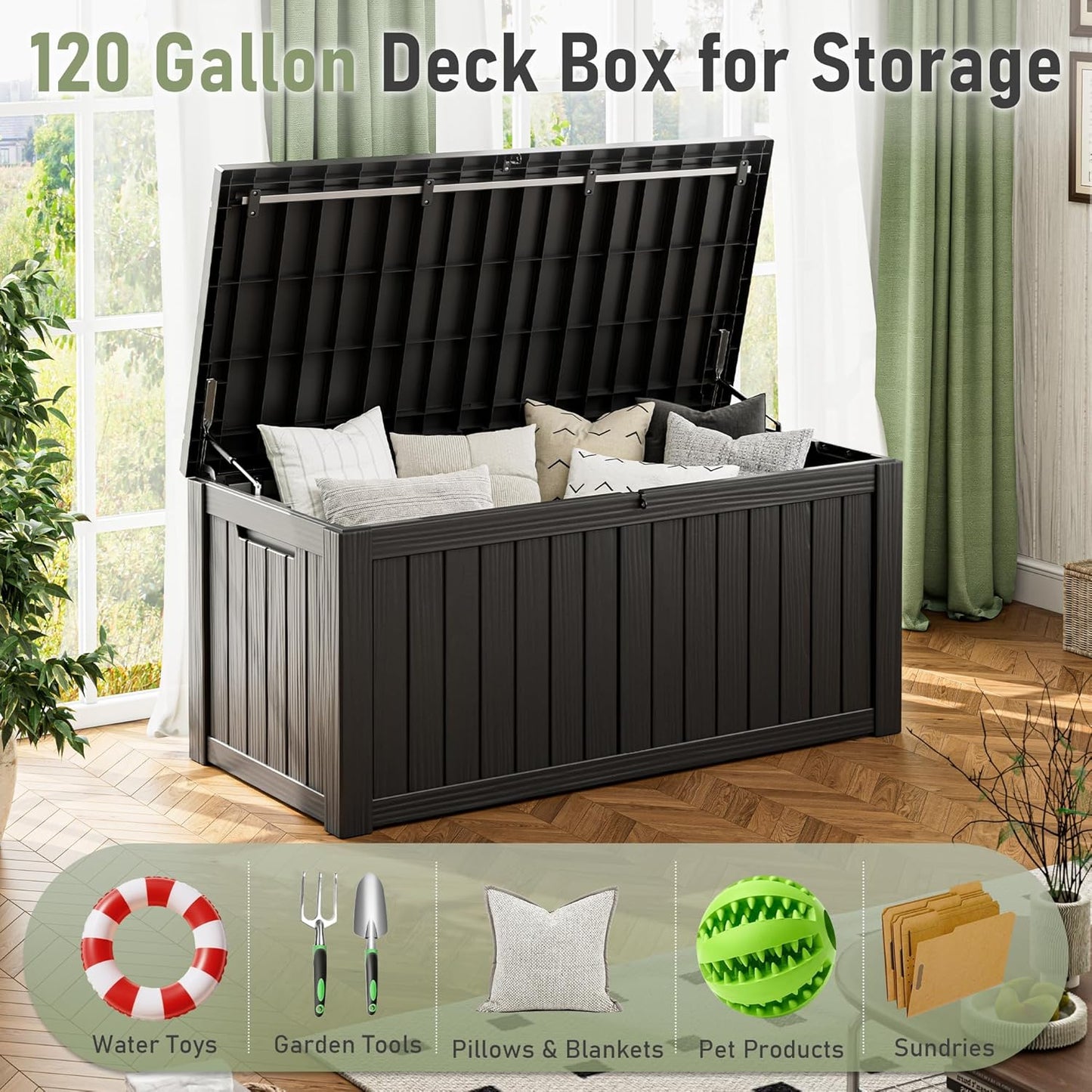 KAMABOKO Outdoor Storage Box, 120 Gallon Large Outdoor Resin Deck Box, Storage Waterproof Boxes