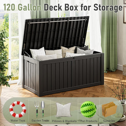 KAMABOKO Outdoor Storage Box, 120 Gallon Large Outdoor Resin Deck Box, Storage Waterproof Boxes