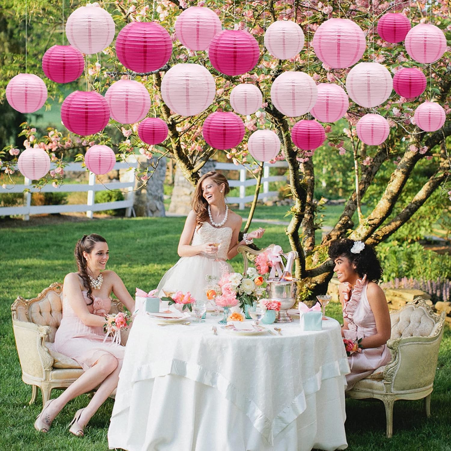 ADLKGG Pink Paper Lanterns Decorative, Hanging Round Paper Lanterns Indoor Outdoor for Graduation
