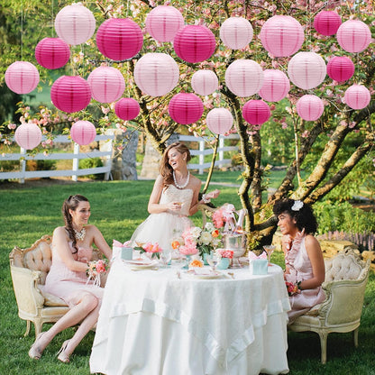 ADLKGG Pink Paper Lanterns Decorative, Hanging Round Paper Lanterns Indoor Outdoor for Graduation