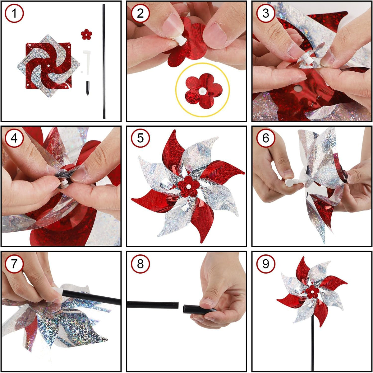 Hausse 10 Pack Reflective Pinwheels, Extra Sparkly Wind Sculptures for Garden Christmas Holiday