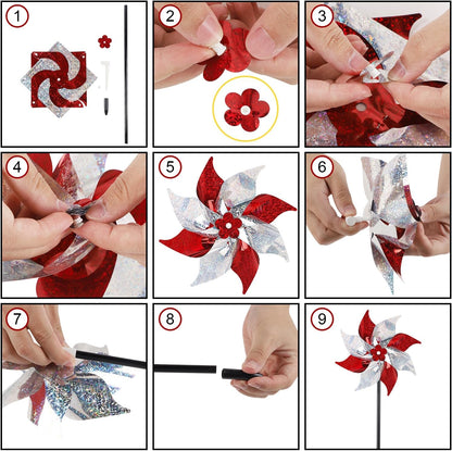 Hausse 10 Pack Reflective Pinwheels, Extra Sparkly Wind Sculptures for Garden Christmas Holiday
