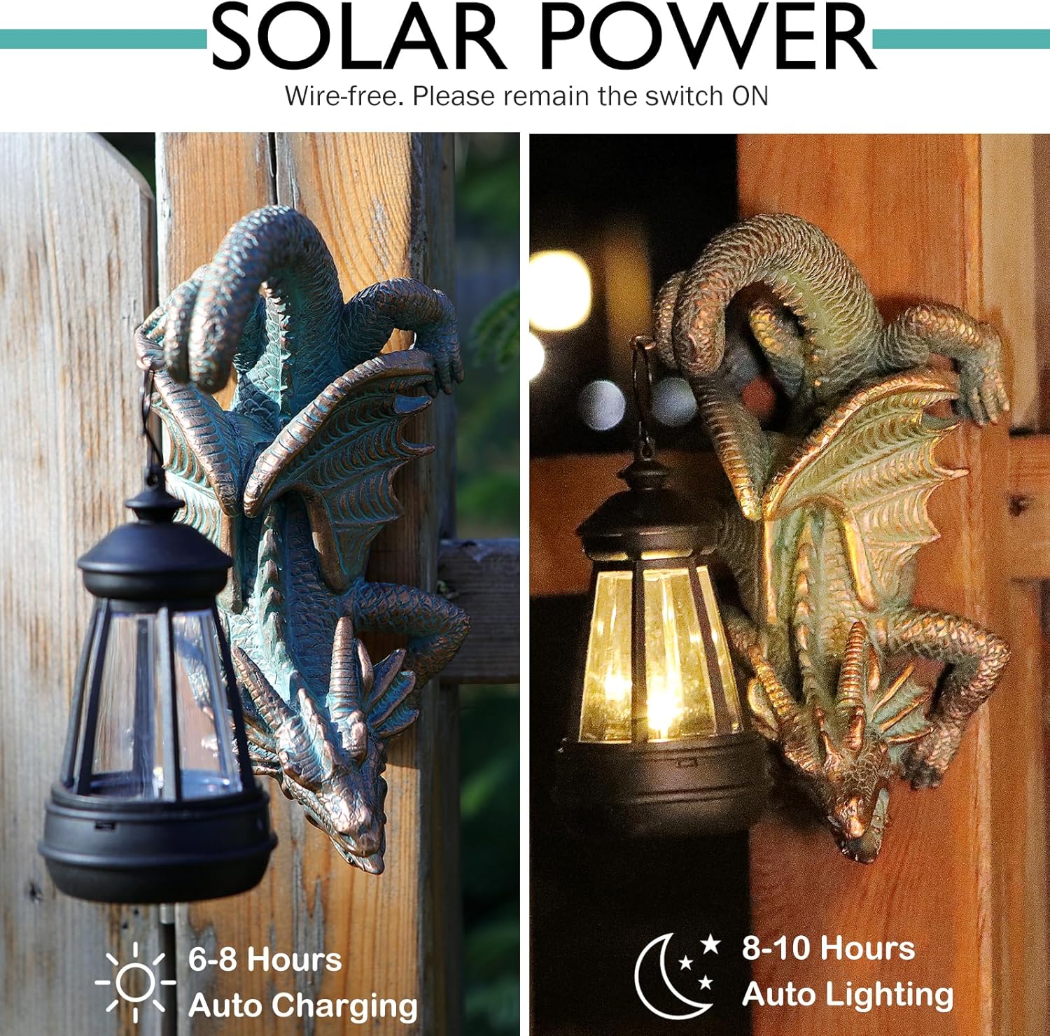 Solar Dragon Tree Hugger Statue Wall Decor - Gothic Garden Statue with Solar Lantern, Outdoor&Yard