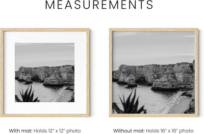 HAUS AND HUES Solid Oak Wood 16”x16” Picture Frames Matted to 12”x12” Set of 4-16x16 Frames for