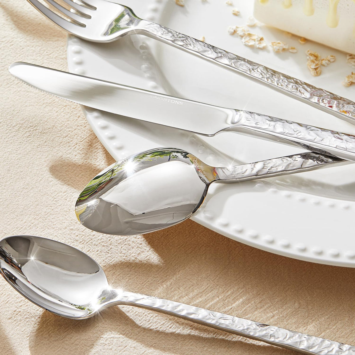 KINGSTONE 60 Pcs Hammered Silverware Set for 12, 18/10 Stainless Steel Heavy Duty Flatware Set