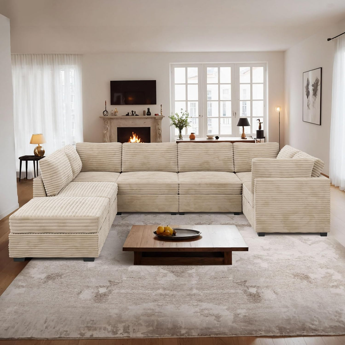 ovios Sectional Sofa Couch with U-Shape Chaise Sofa Bed, Comfy Modular Cloud Couches with Deep
