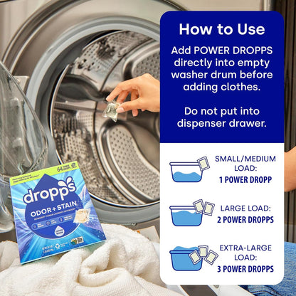 Dropps Odor & Stain Biobased Power Laundry Detergent Pods, Lavender Meadow (32 Count) - HE