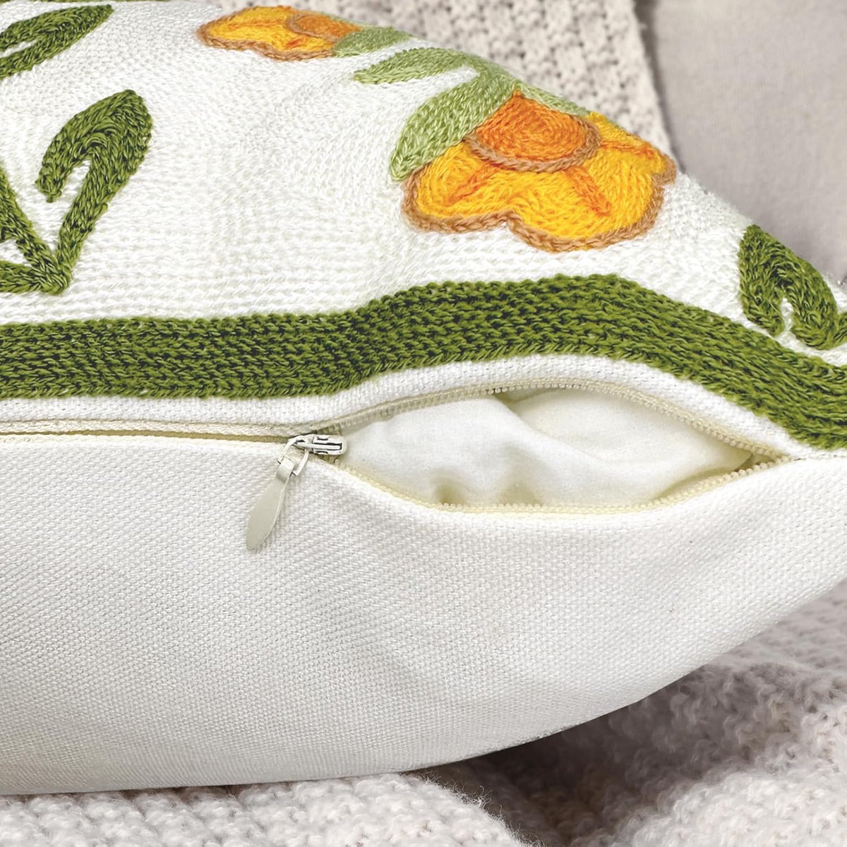 Alysheer Flower Embroidered Summer Decorative Lumbar Throw Pillow Cover 12"x 20", Farmhouse Cottage