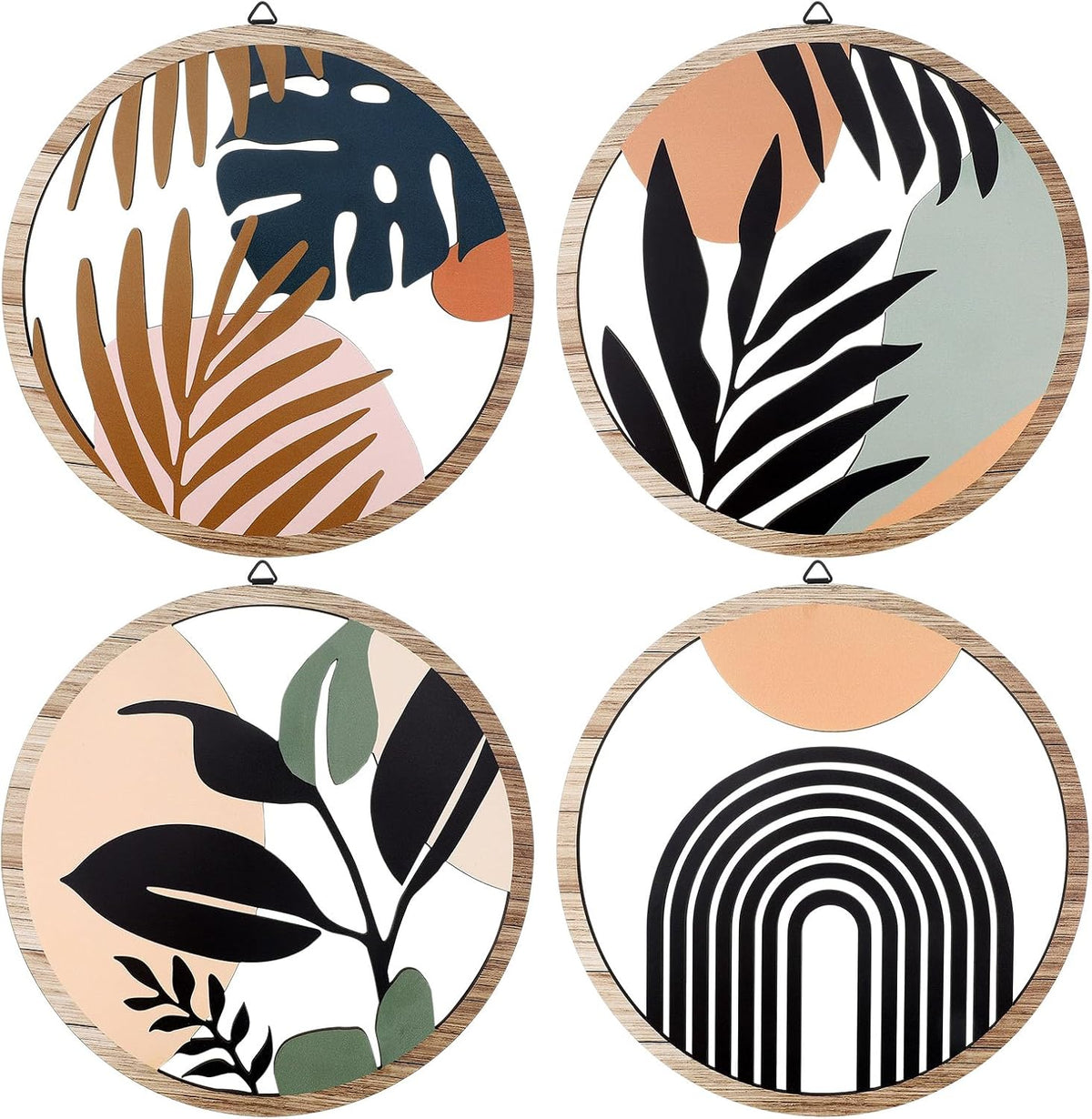 Qunclay 4 Pieces Boho Wall Art Wooden Bohemian Wall Decor Hanging Art Nursery Decor Farmhouse