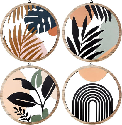 Qunclay 4 Pieces Boho Wall Art Wooden Bohemian Wall Decor Hanging Art Nursery Decor Farmhouse