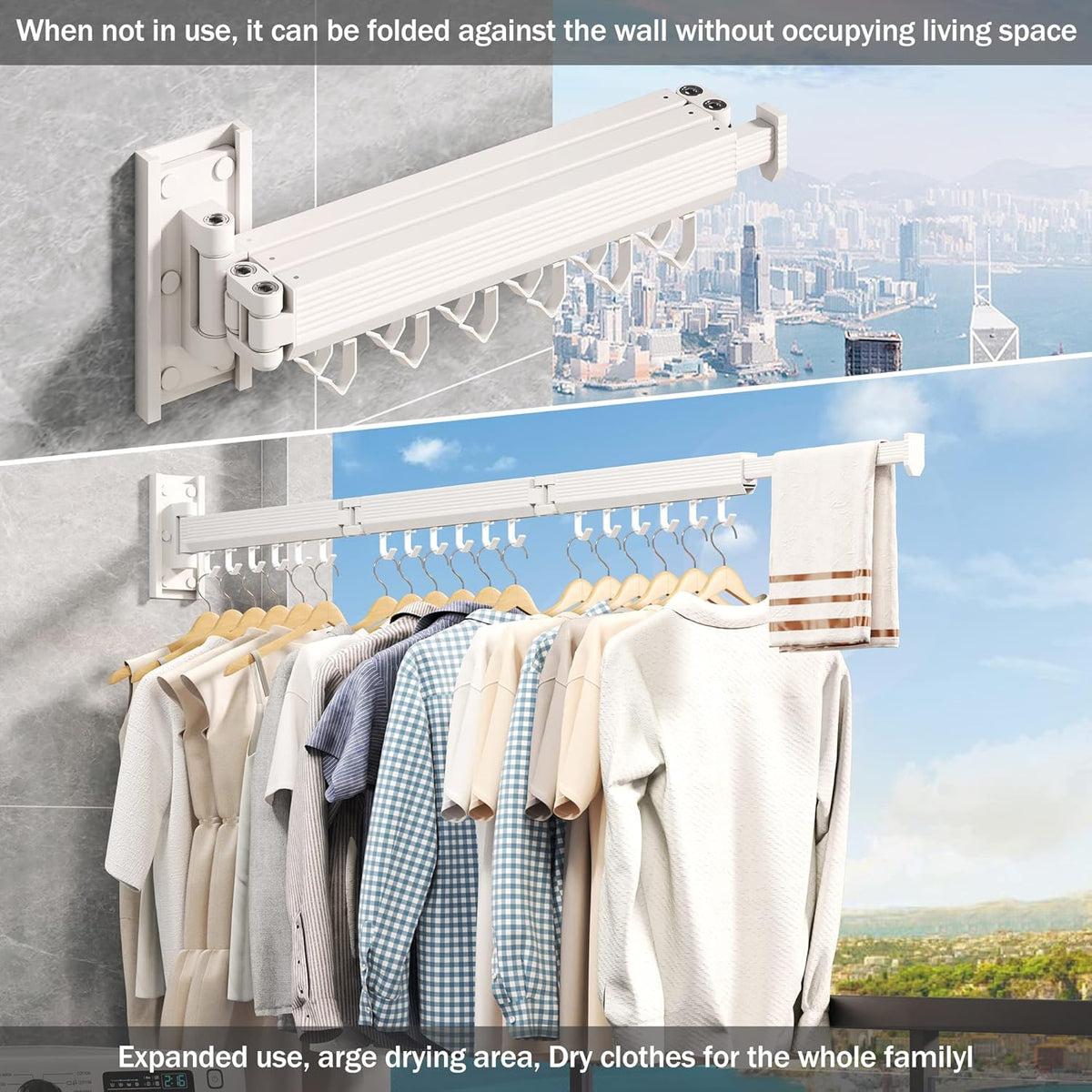Wall Mounted Clothes Drying Rack, Collapsible Laundry Drying Rack, Retractable Foldable Drying Rack
