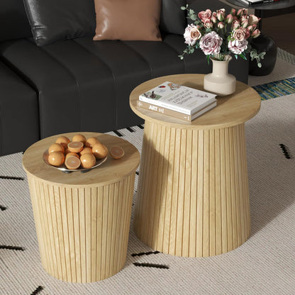 Round Coffee Table Set,2-Piece Modern Farmhouse Living Room End Table Set, Nesting Table Round