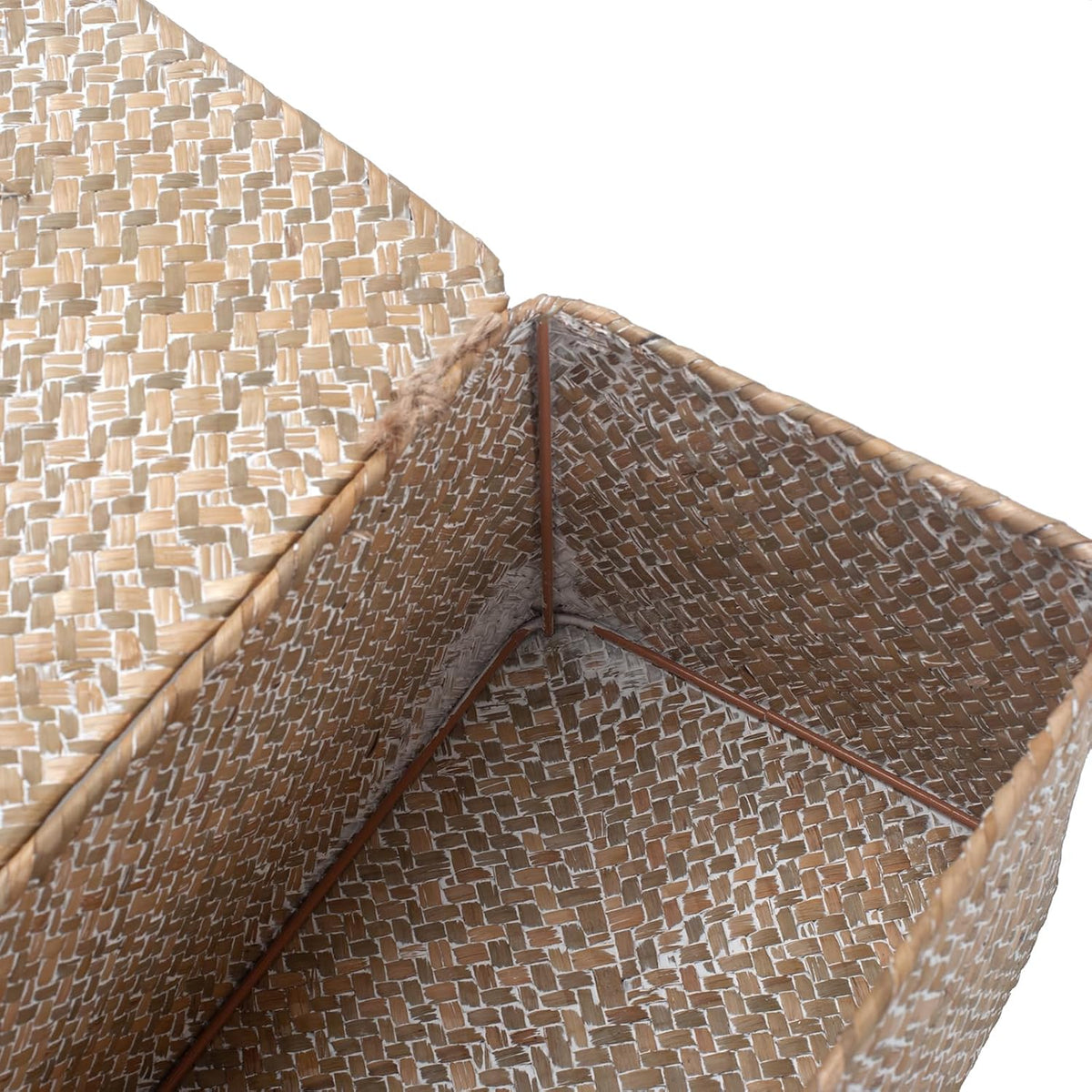 Wicker Basket with Lid, Seagrass Storage Basket, Woven Decorative Storage Baskets for Shelf
