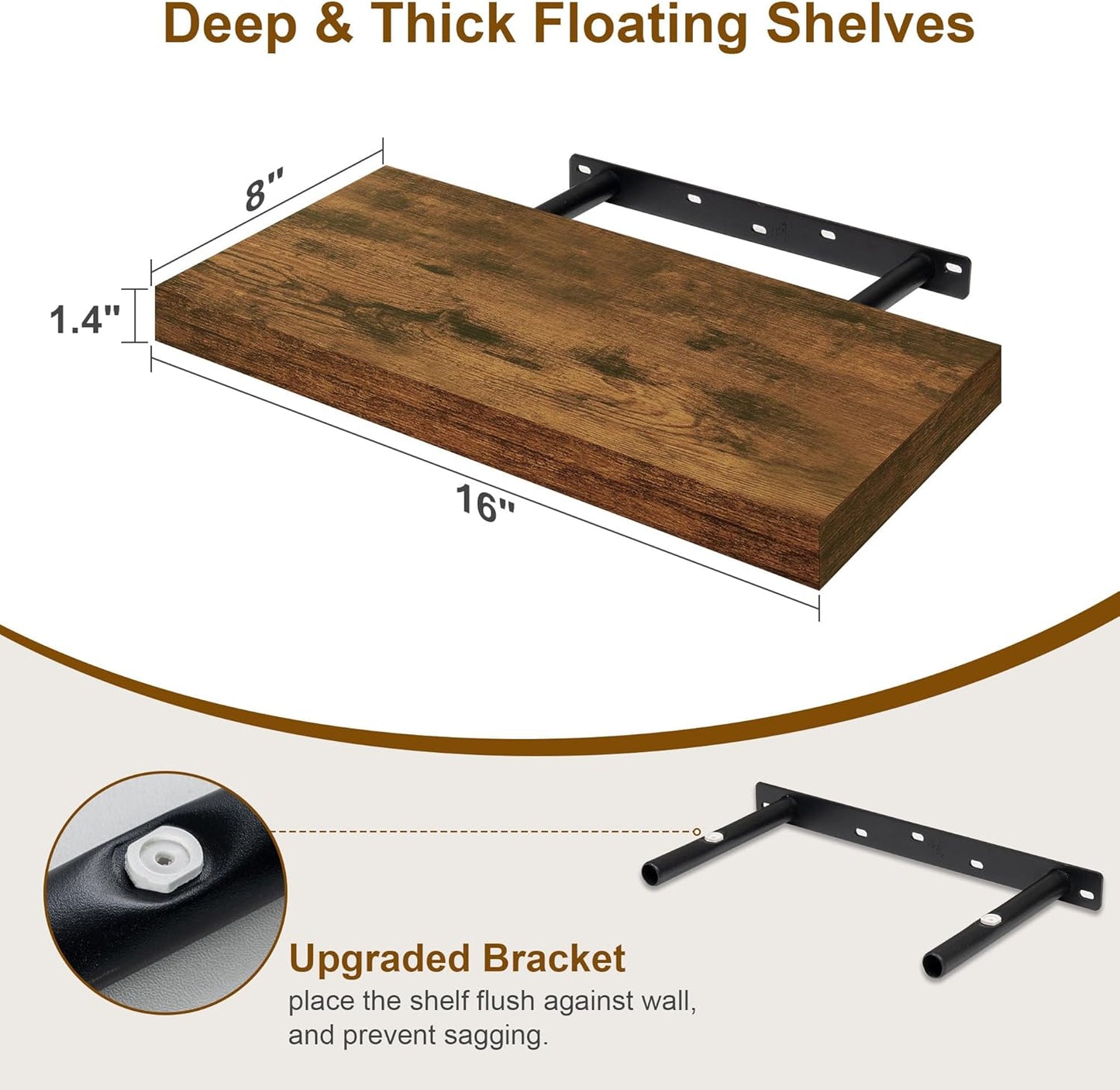 Fun Memories Floating Shelves for Wall, 8 Inch Deep Floating Wall Shelf, 16" x 8" Floating Shelves