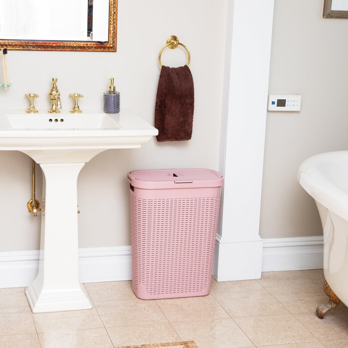 Mind Reader Slim Laundry Hamper with Lid, 40L Clothes Basket, Narrow Tapered Design with Ventilated