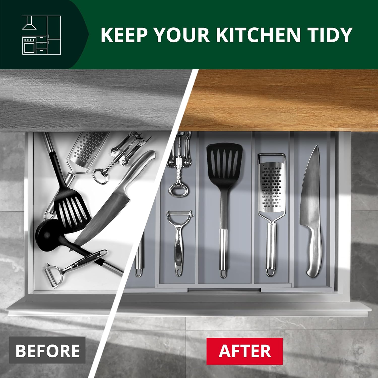 ROYAL CRAFT WOOD Luxury Bamboo Kitchen Drawer Organizer - Silverware Organizer - Utensil Holder and