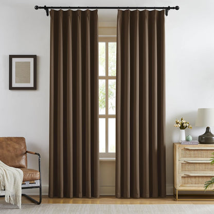 KangBang Chocolate Brown Blackout Curtains 90 Inches Long for Bedroom, Pinch Pleated Thermal