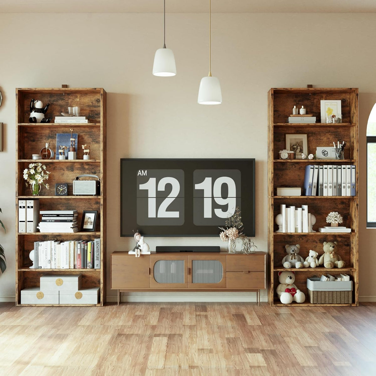 IRONCK Bookshelves and Bookcases Set of 2 Floor Standing 6 Tiers Display Storage Shelves 70 in Tall
