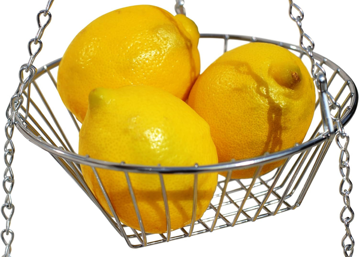 Deco Brothers Hanging Fruit Basket, 3-Tier, Chrome