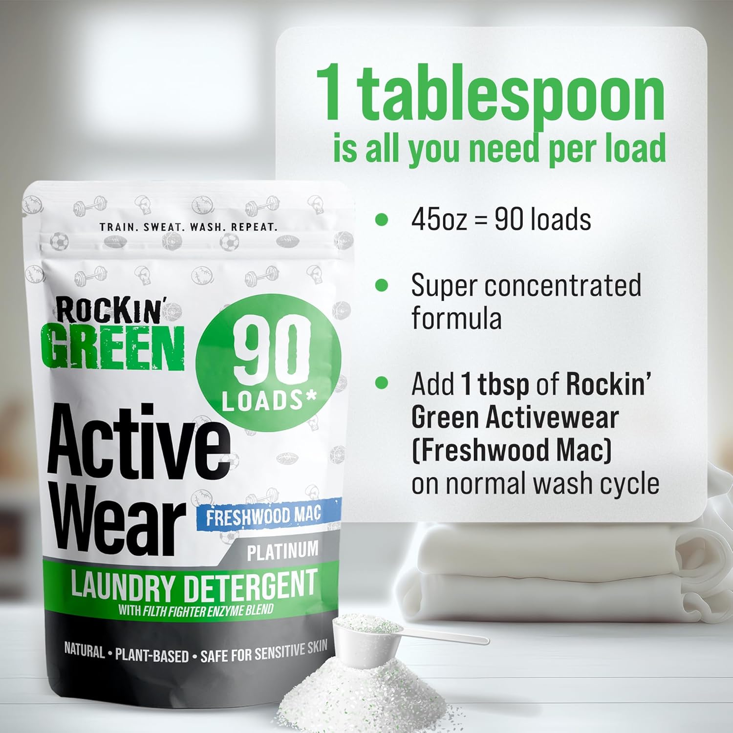 Rockin' Green Laundry Detergent, Plant based, All Natural Laundry Detergent Powder, Vegan and
