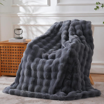 BENVWE Faux Fur Throw Blanket for Couch - Thickened Fluffy Soft Bubble Blanket for Living Room Home