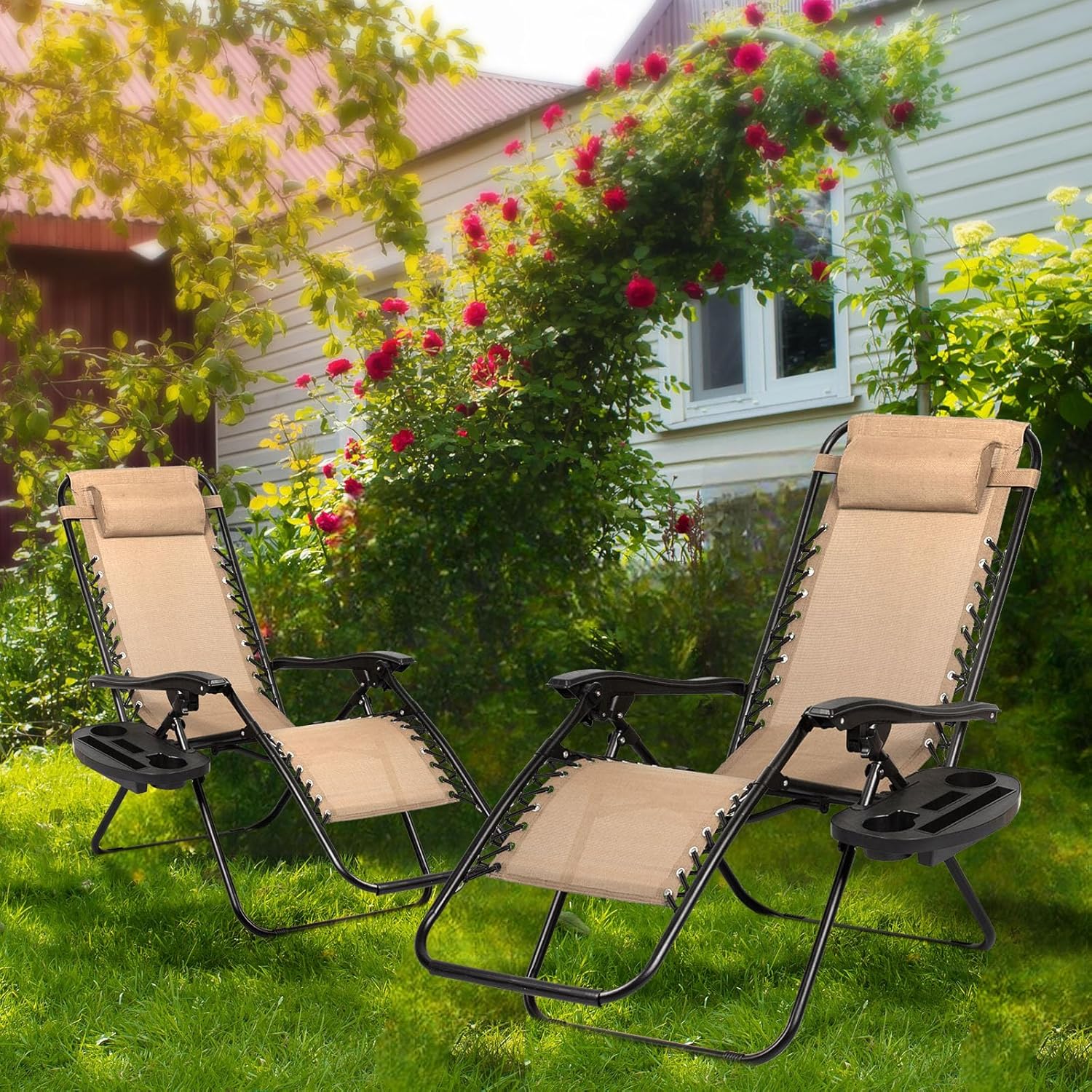 Nazhura Set of 2 Relaxing Recliners Patio Chairs Adjustable Steel Mesh Zero Gravity Lounge Chair