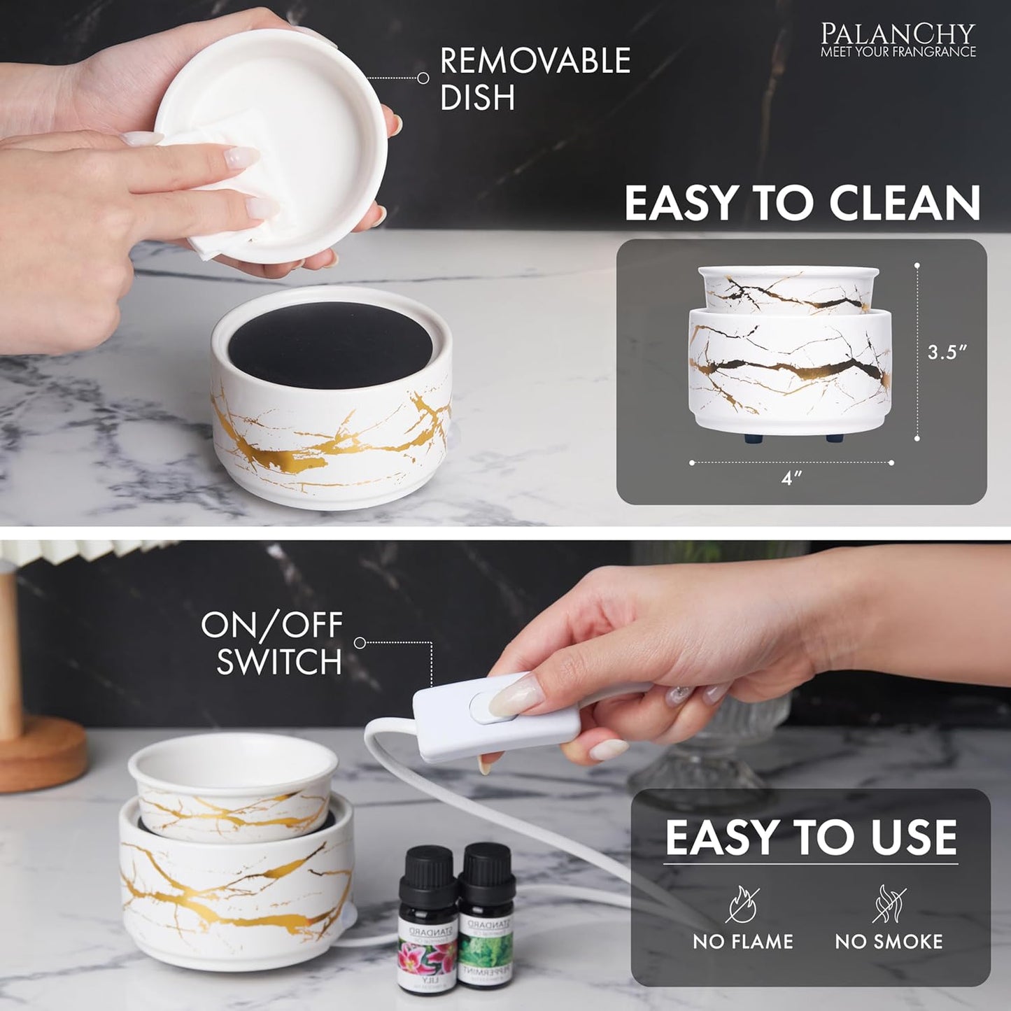 PALANCHY Wax Melt Warmer Ceramic 3-in-1 Oil Burner Electric Candle Wax Warmer Burner Melter