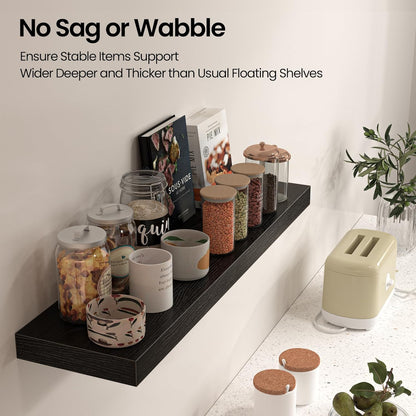 Floating Shelves for Wall, 24" W x 6.7" D x 1.5" H, Wooden Wall Mounted Display Shelves with
