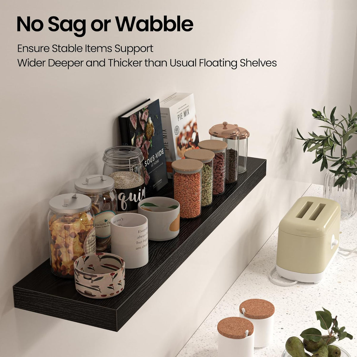 Floating Shelves for Wall, 36" W x 8" D x 1.5" H, Wooden Wall Mounted Display Shelves with