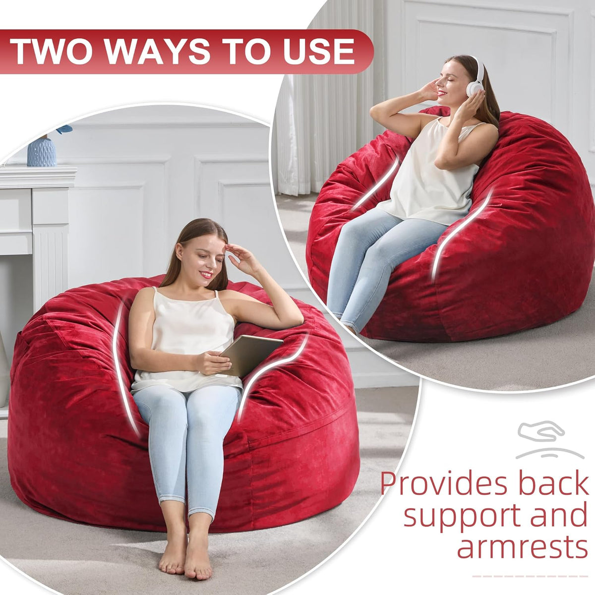 Hobestluk 4FT Bean Bag Chair Giant Bean Bag Chairs for Adults Large Bean Chairs with Removable
